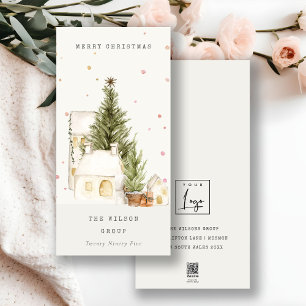 White Snow Tree Houses Logo Christmas Greetings Holiday Card
