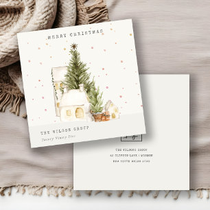White Snow Tree Houses Logo Christmas Greetings Holiday Card