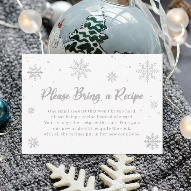 White Snow Winter Bridal Shower Recipe Request Enclosure Card (Creator Uploaded)