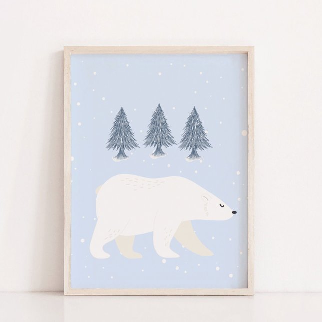 White Snow Winter Polar Bear Nursery Wall Decor (Blue White Snow Winter Polar Bear Nursery Wall Decor)