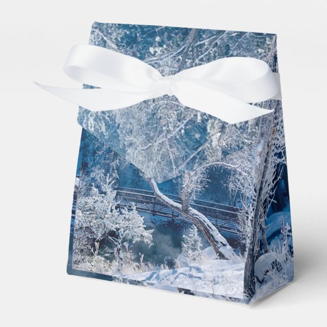 White Snow Winter Wedding Favour Box (Front Side)