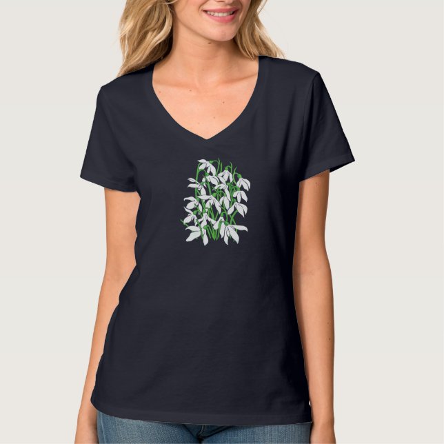 White Snowdrop Flowers January Birth Month Flower T-Shirt (Front)