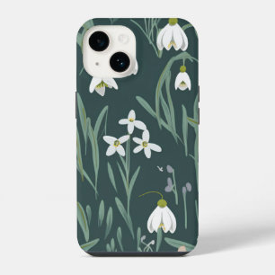 White Snowdrops Flowers On Green iPhone 14 Case