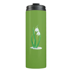 White Snowdrops (Galanthus nivalis) Green Thermal Tumbler