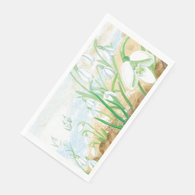 White Snowdrops Illustration  Napkin (Corner)