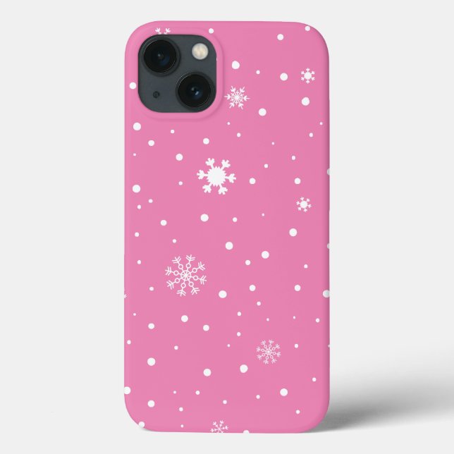 White Snowflake And Polka Dots in Pink Background Case-Mate iPhone Case (Back)