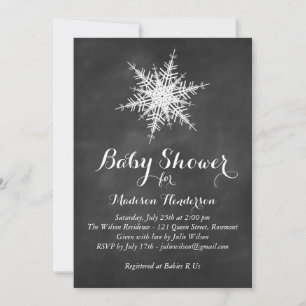 White Snowflake Baby Shower Invite on Chalk