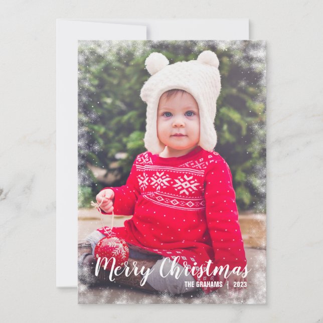 White Snowflake Border Photo Christmas Cards (Front)