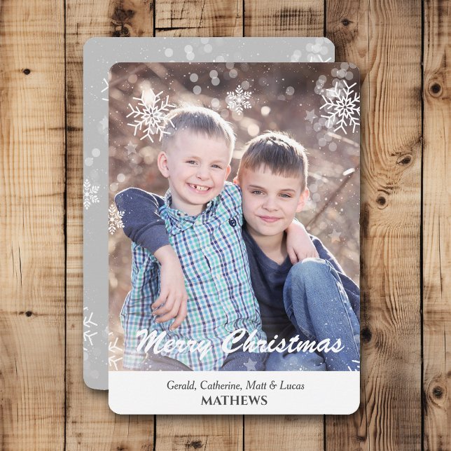 White Snowflake Border Photo Grey Flat Card (Creator Uploaded)