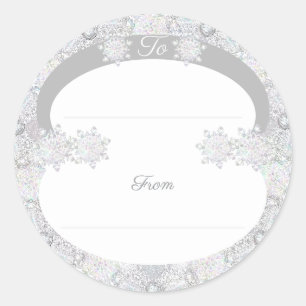 white snowflake classic round sticker