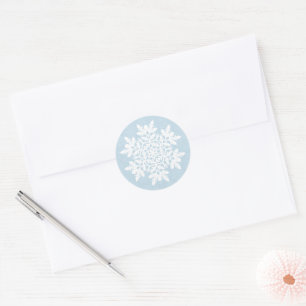 White Snowflake (Frost Blue) Classic Round Sticker