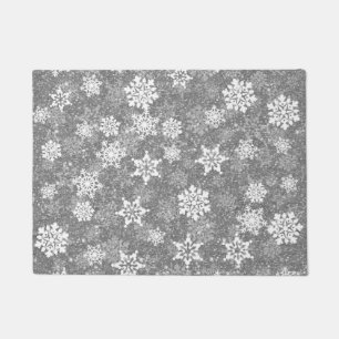 White Snowflake Grey Elegant Winter Xmas Chrismast Doormat