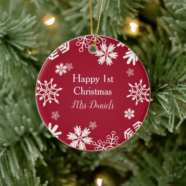 White Snowflake  Just Married First Christmas  Chr Ceramic Tree Decoration (Tree)