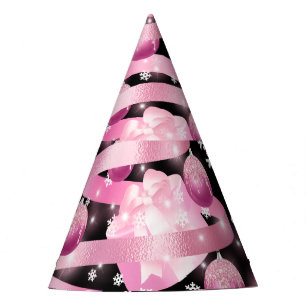 White Snowflake Light Pink Ribbon Christmas Tree Party Hat