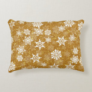 White Snowflake Luxurious Yellow Elegant Christmas Decorative Cushion