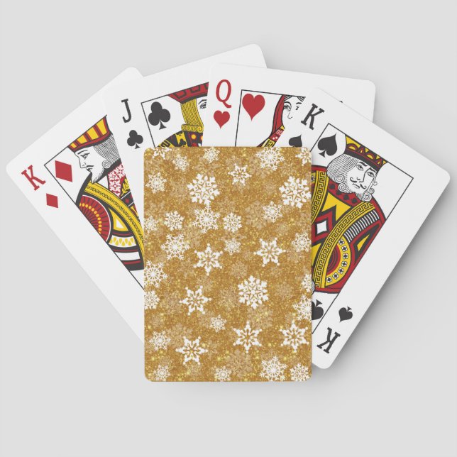 White Snowflake Luxurious Yellow Elegant Christmas Playing Cards (Back)