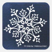 White Snowflake on Blue Fröhliche Weihnachten