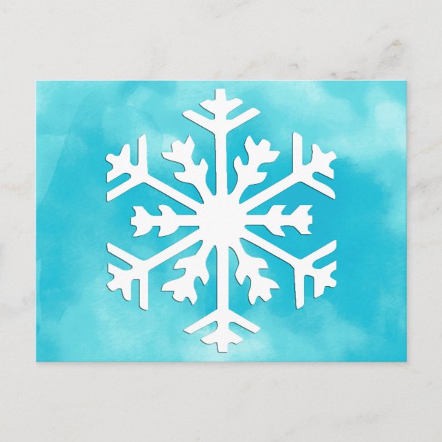 White snowflake on Blue Watercolor Background Postcard (Front)