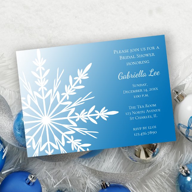 White Snowflake on Blue Winter Bridal Shower Invitation (Creator Uploaded)