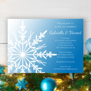 White Snowflake on Blue Winter Wedding Invitation