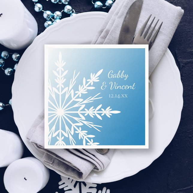 White Snowflake on Blue Winter Wedding Napkin (Creator Uploaded)