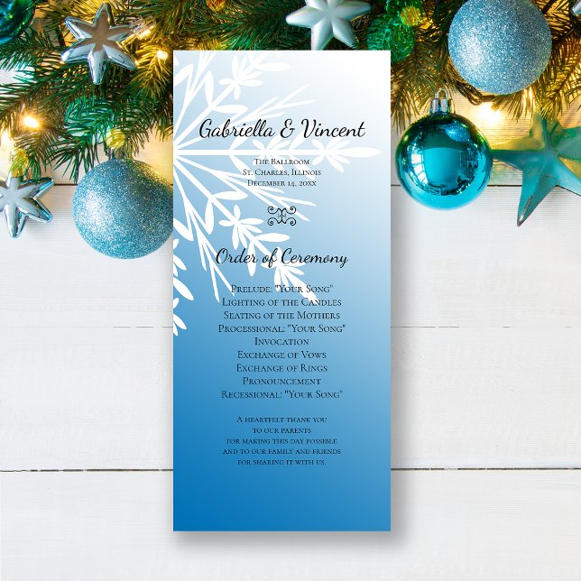 White Snowflake on Blue Winter Wedding Program Programme (Creator Uploaded)