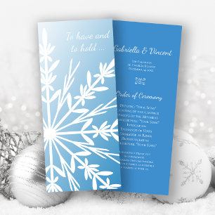 White Snowflake on Blue Winter Wedding Program Programme