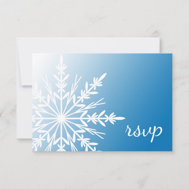 White Snowflake on Blue Winter Wedding RSVP Card (Front)