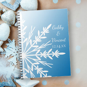 White Snowflake on Blue Winter Wedding Spiral Notebook