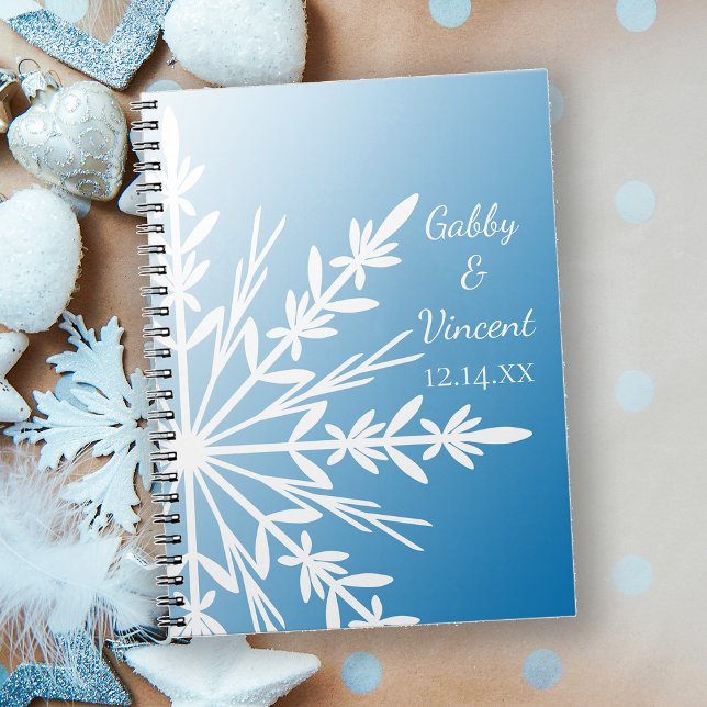 White Snowflake on Blue Winter Wedding Spiral Notebook (Creator Uploaded)