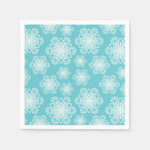 White Snowflake on blue with paw print pattern Napkin