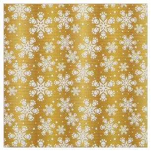 White Snowflake on gold with paw print pattern Fabric