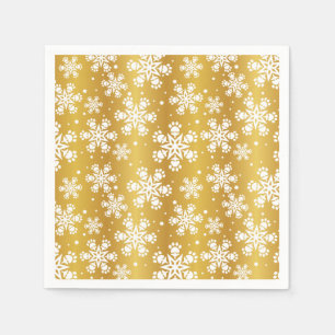 White Snowflake on gold with paw print pattern Napkin