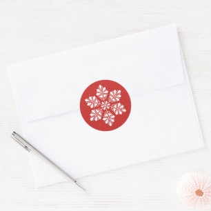 White Snowflake on Holiday Red Christmas Sticker