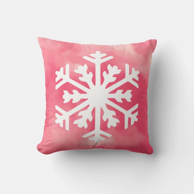 White snowflake on Pink Watercolor Background Cushion (Front)