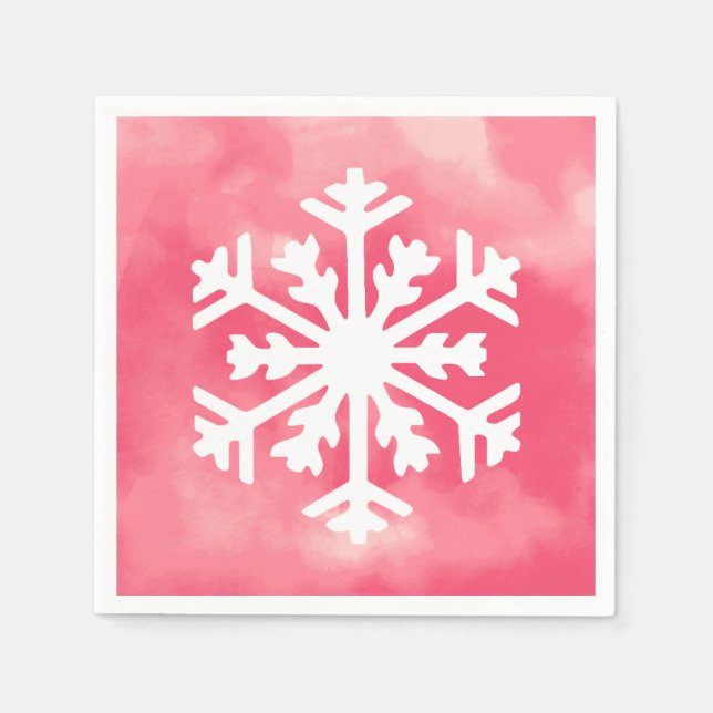 White snowflake on Pink Watercolor Background Napkin (Front)