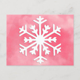 White snowflake on Pink Watercolor Background Postcard
