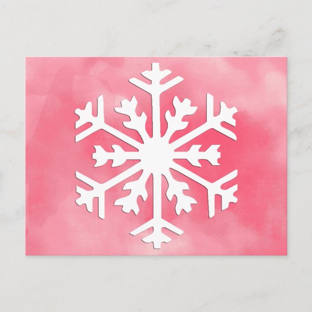 White snowflake on Pink Watercolor Background Postcard (Front)