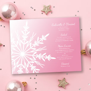 White Snowflake on Pink Winter Wedding Menu