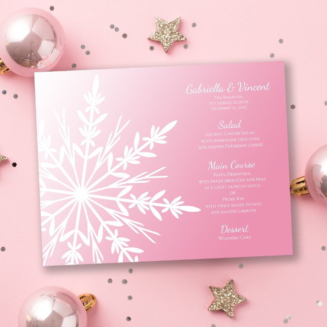 White Snowflake on Pink Winter Wedding Menu (Creator Uploaded)