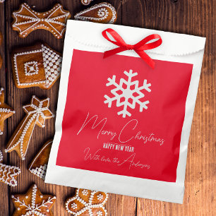 White Snowflake on Red Holiday Christmas New Year Favour Bags