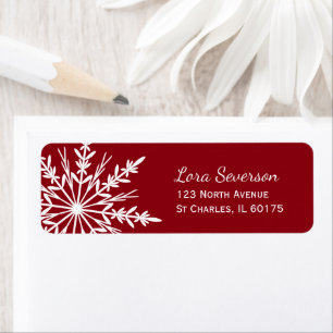 White Snowflake on Red Holiday Return Address