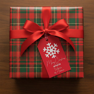 White Snowflake On Red Season's Christmas New Year Gift Tags