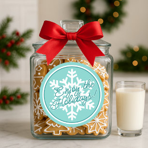 White Snowflake On Teal Aqua Turquoise Blue Green Classic Round Sticker