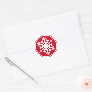 White Snowflake On Traditional Red Classic Round Sticker