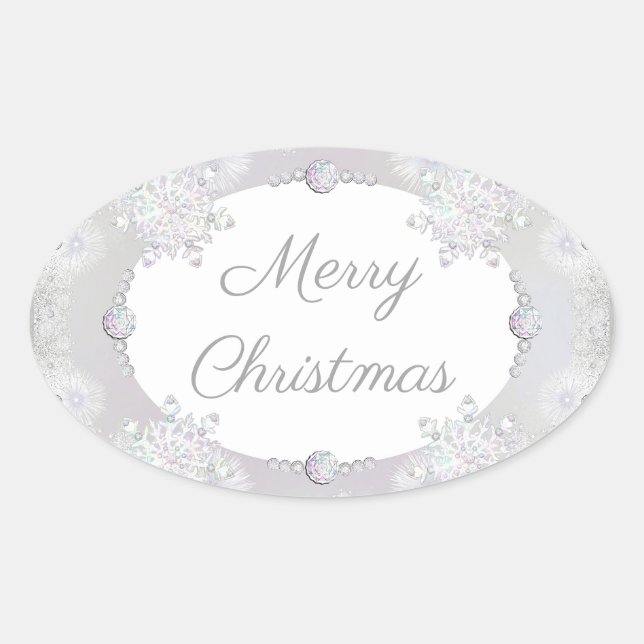 White snowflake oval sticker (Front)