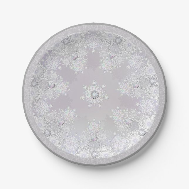 White snowflake paper plate (Front)