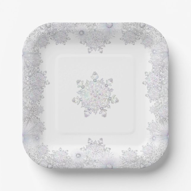 White snowflake paper plate (Front)