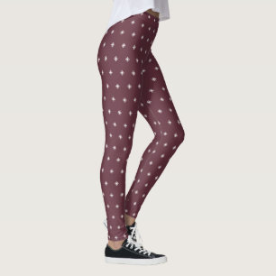 White Snowflake Pattern Christmas Burgundy Leggings