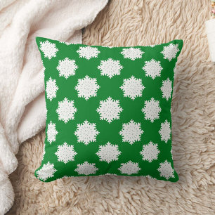White Snowflake Pattern Green Cushion
